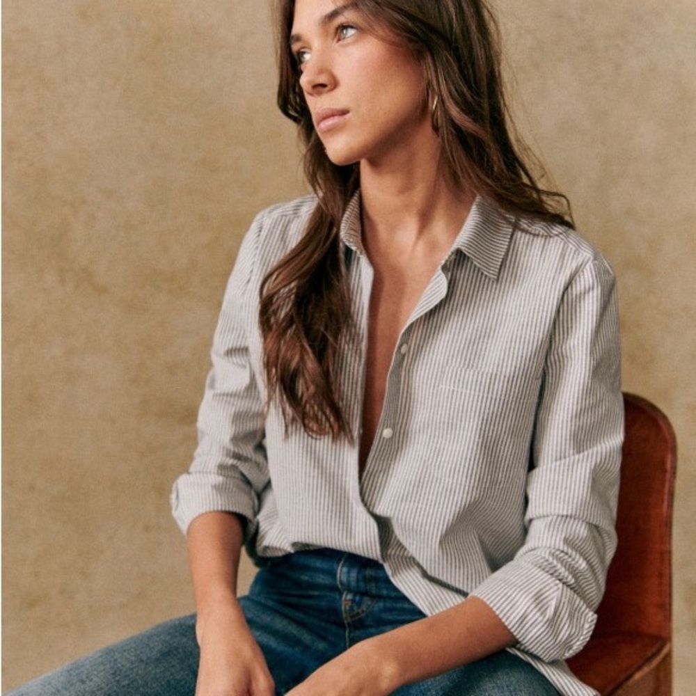 Sezane Tomboy buttondown shirt in white/blue strip